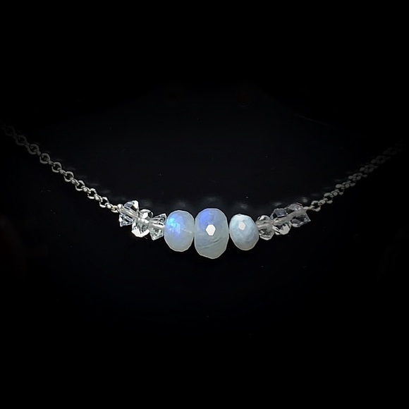 Moonstone & Herkimer Diamond Chocker Necklace! SALE! - Picture 7 of 8